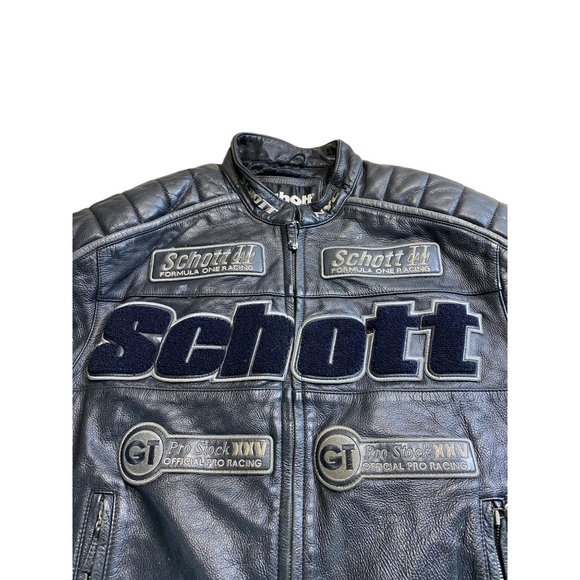Vintage Schott Leather Jacket i500 Formula One Racing Black Coat - Picture 5 of 6